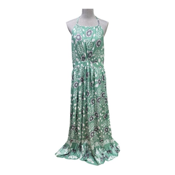 SHEIN Green, White and Gray Halter Maxi Dress with flowers size L - Picture 1 of 7